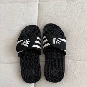 Adidas Black and White Striped Slides